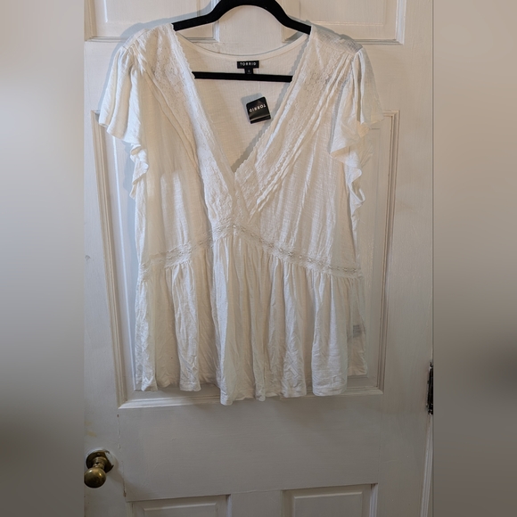 Knit V-Neck Lace Inset Babydoll Top NWT size 0 - Picture 2 of 11